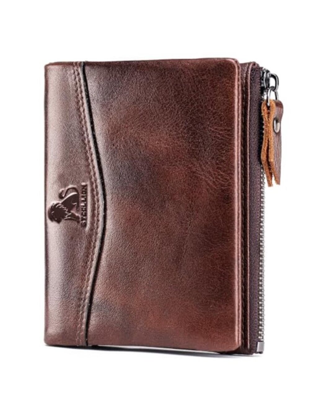 Women's RFID Blocking Leather Zip Wallet 10 Card Slots